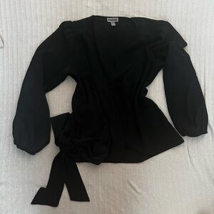 Chelsea28 Black Wrap Blouse with Sailor Collar